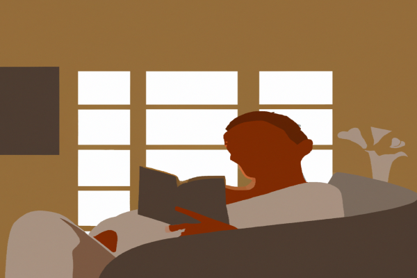 An illustration of a reader enjoying The Life-Changing Magic of Tidying Up by Marie Kondō in a cosy interior