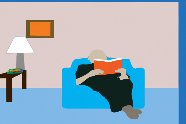 An illustration of a reader enjoying The Millionaire Mind by Thomas J. Stanley in a cosy interior