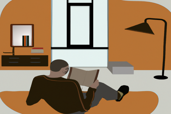 An illustration of a reader enjoying The Personal MBA by Josh Kaufman in a cosy interior