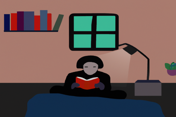 An illustration of a reader enjoying The Psychopath Test by Jon Ronson in a cosy interior