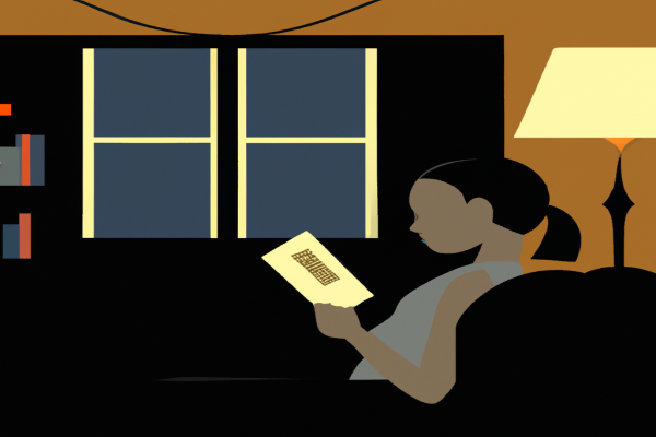 An illustration of a reader enjoying The Reader by Bernhard Schlink in a cosy interior