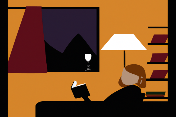 An illustration of a reader enjoying The Warren Buffett Way by Robert G. Hagstrom in a cosy interior