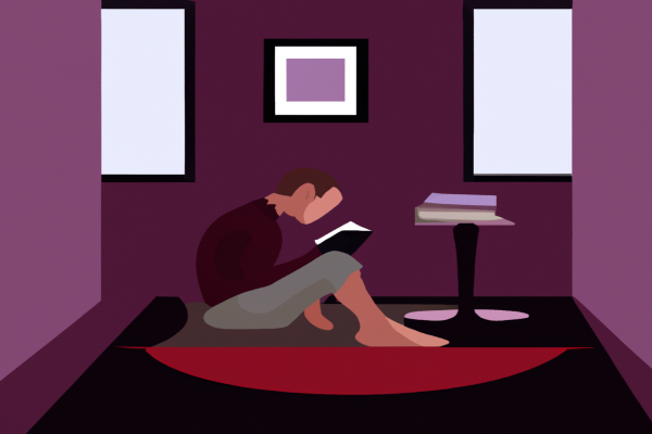 An illustration of a reader enjoying The Zombie Room by R.D. Ronald in a cosy interior