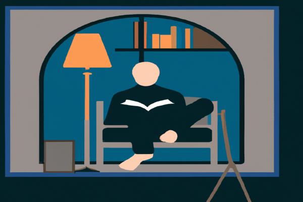 An illustration of a reader enjoying Too Big to Fail by Andrew Ross Sorkin in a cosy interior