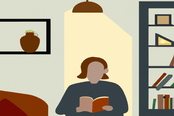 An illustration of a reader enjoying 212 Service by Simple Truths in a cosy interior