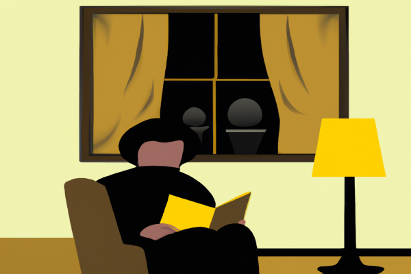 An illustration of a reader enjoying Lead with Luv by Kenneth H. Blanchard in a cosy interior