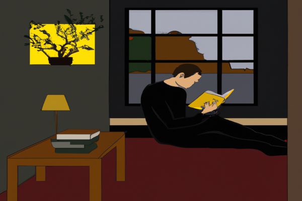 An illustration of a reader enjoying One Thousand White Women by Jim Fergus in a cosy interior