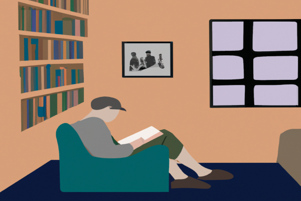An illustration of a reader enjoying Quantum Roots by Kyle Keyes in a cosy interior
