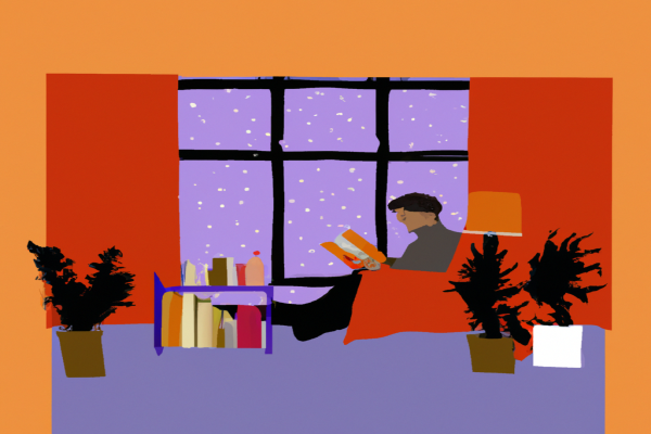 An illustration of a reader enjoying The Eden Paradox by Barry Kirwan in a cosy interior
