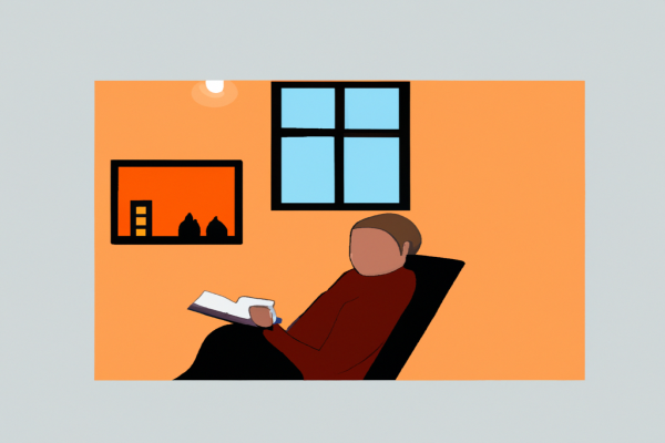 An illustration of a reader enjoying A Prayer for Owen Meany by John Irving in a cosy interior