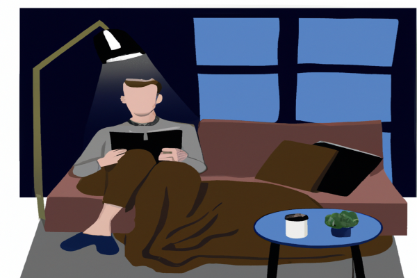 An illustration of a reader enjoying Auto Empire by Eric Choi in a cosy interior