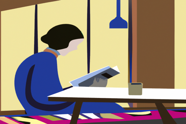 An illustration of a reader enjoying Beloved by Toni Morrison in a cosy interior