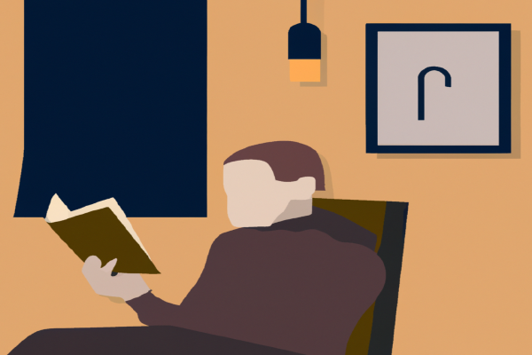 An illustration of a reader enjoying Business Model Generation by Alexander Osterwalder in a cosy interior