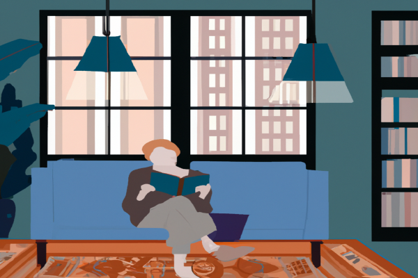 An illustration of a reader enjoying Closing Deals by Y-Photography in a cosy interior