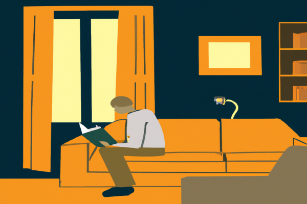 An illustration of a reader enjoying Crossing the Chasm by Geoffrey A. Moore in a cosy interior