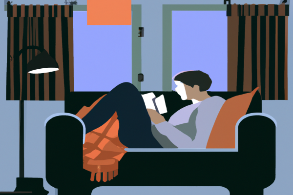 An illustration of a reader enjoying Daily Rituals by Mason Currey in a cosy interior