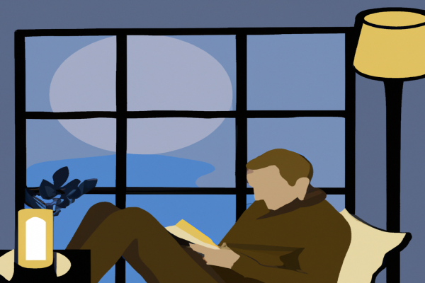 An illustration of a reader enjoying Dare To Lead by Brené Brown in a cosy interior