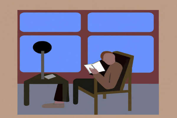 An illustration of a reader enjoying Difficult Conversations by Douglas Stone in a cosy interior