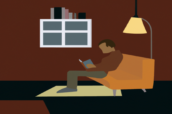 An illustration of a reader enjoying Games People Play by Eric Berne in a cosy interior