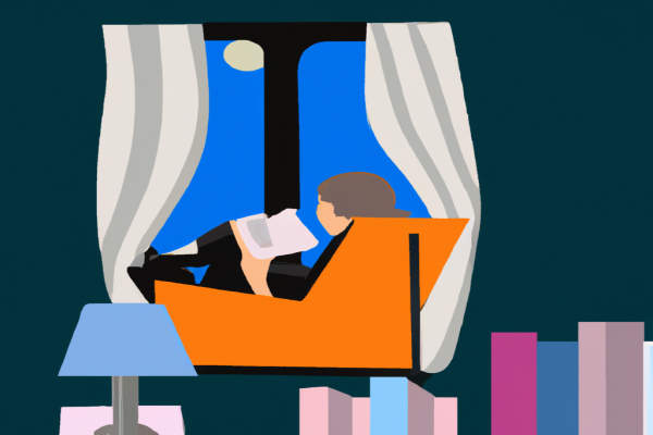 An illustration of a reader enjoying Gödel, Escher, Bach by Douglas R. Hofstadter in a cosy interior