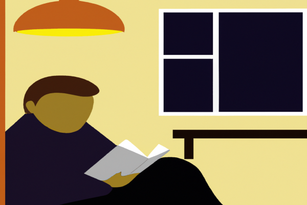An illustration of a reader enjoying Gone with the Wind by Margaret Mitchell in a cosy interior