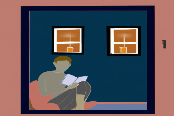 An illustration of a reader enjoying Good in a Room by Stephanie Palmer in a cosy interior