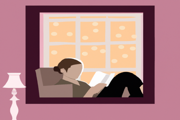 An illustration of a reader enjoying Greenlights by Matthew McConaughey in a cosy interior