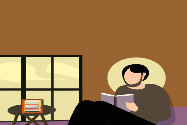 An illustration of a reader enjoying High Output Management by Andrew S. Grove in a cosy interior