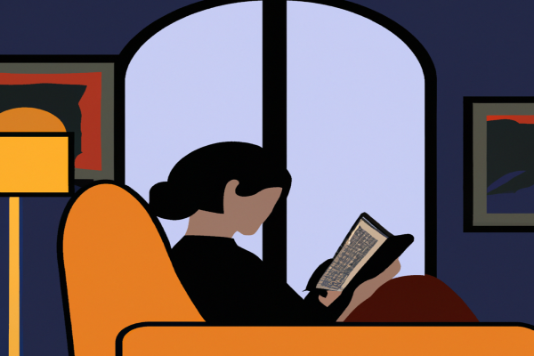 An illustration of a reader enjoying House of Dragons by Jessica Cluess in a cosy interior