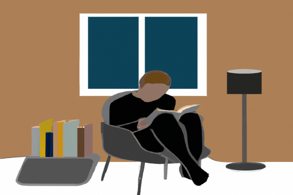 An illustration of a reader enjoying In Search of Excellence by Thomas J. Peters in a cosy interior