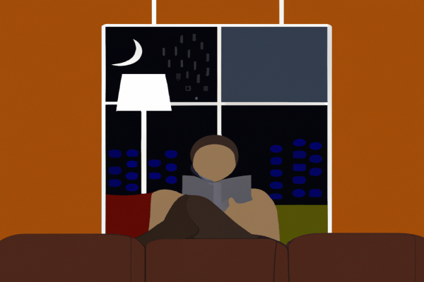 An illustration of a reader enjoying Intention by Ian D. Brooks in a cosy interior