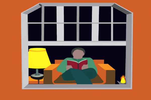 An illustration of a reader enjoying It Is What It Is, Or Is It.... by Cathy Snelgrove Jeff Roziere in a cosy interior