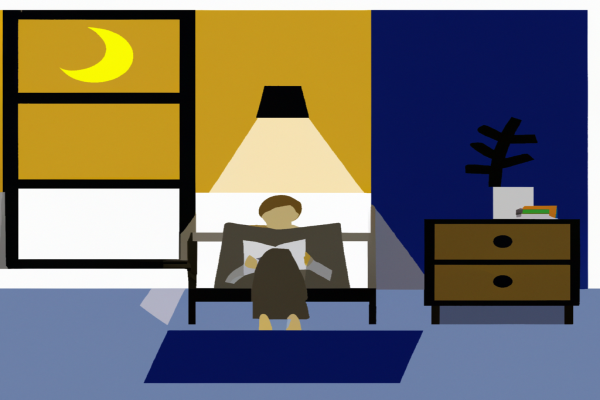 An illustration of a reader enjoying Klara and The Sun by Kazuo Ishiguro in a cosy interior