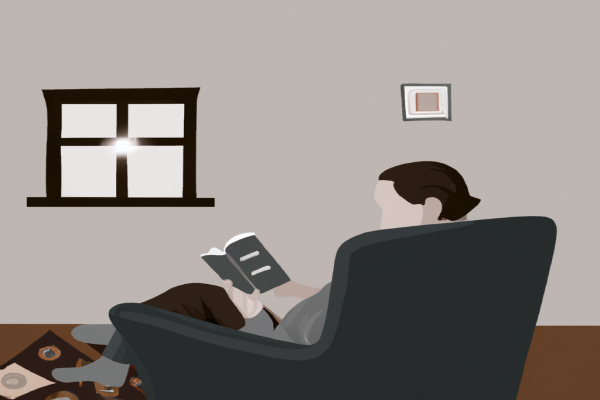 An illustration of a reader enjoying Manage Your Day-to-Day by Jocelyn K. Glei in a cosy interior