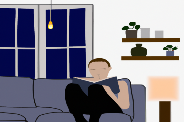 An illustration of a reader enjoying MICROMBA SKILLS by P. Hari in a cosy interior