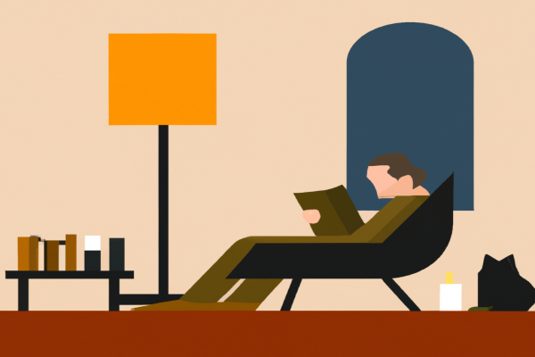 An illustration of a reader enjoying Mintzberg on Management by Henry Mintzberg in a cosy interior