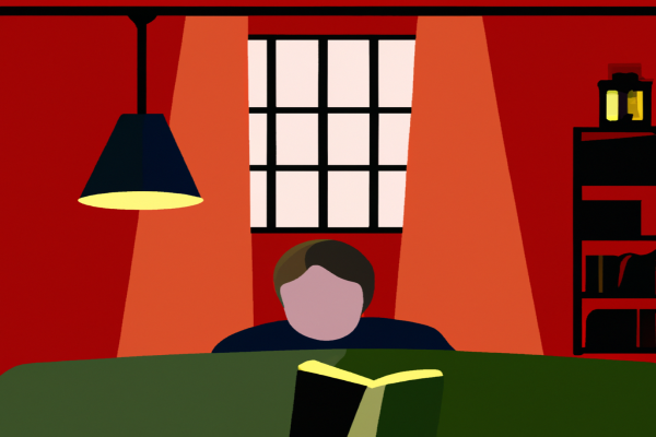 An illustration of a reader enjoying My Name Is Asher Lev by Chaim Potok in a cosy interior