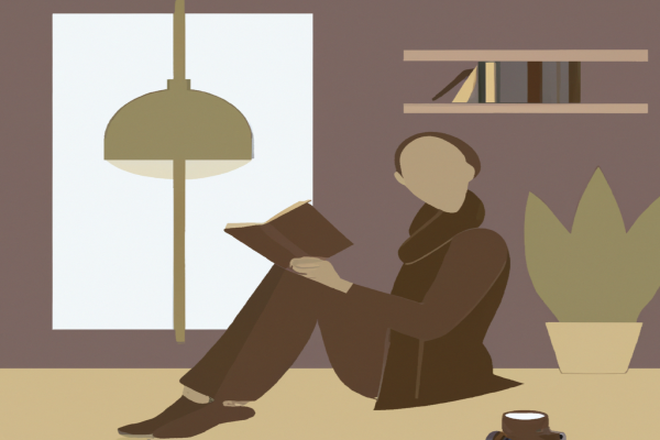 An illustration of a reader enjoying Nineteen Minutes by Jodi Picoult in a cosy interior