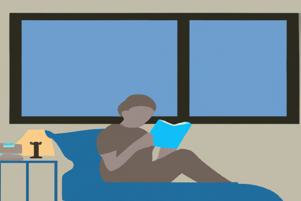 An illustration of a reader enjoying Outliers by Malcolm Gladwell in a cosy interior