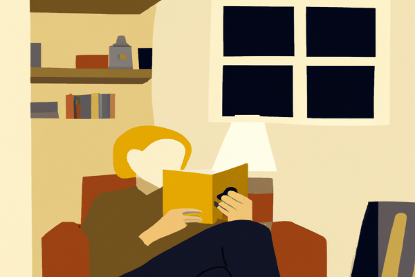 An illustration of a reader enjoying Rising Strong by Brené Brown in a cosy interior