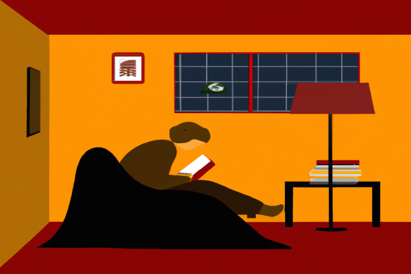An illustration of a reader enjoying Selling with EASE by Chris Murray in a cosy interior