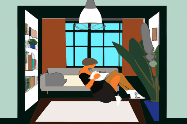 An illustration of a reader enjoying Smarter Faster Better by Charles Duhigg in a cosy interior