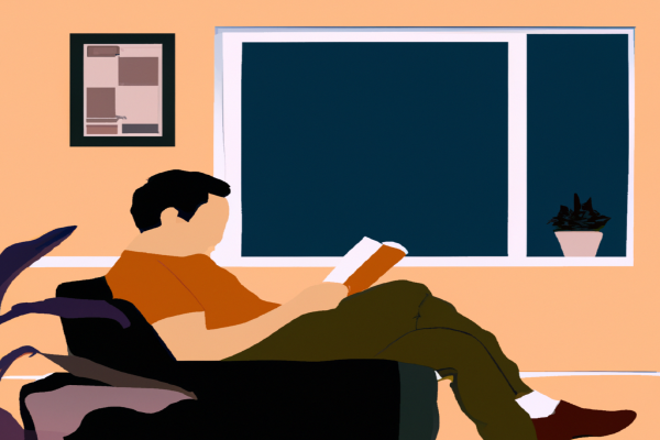 An illustration of a reader enjoying The 10x Rule by Grant Cardone in a cosy interior