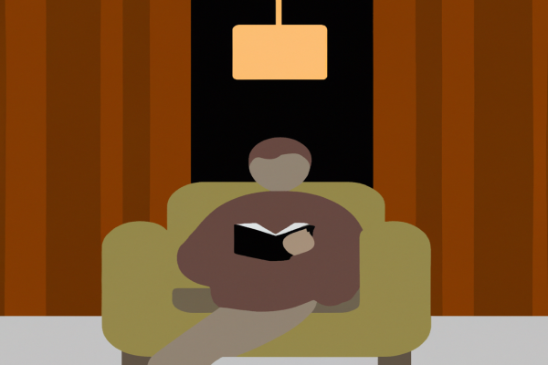 An illustration of a reader enjoying The 12 Week Year by Brian P. Moran in a cosy interior