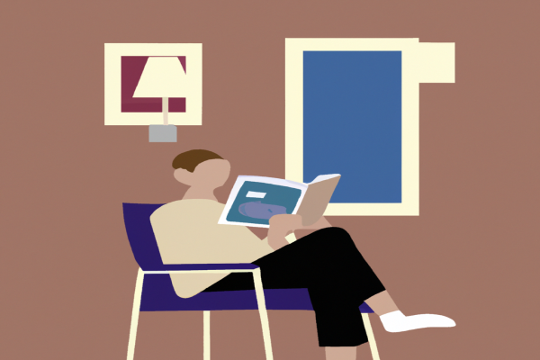 An illustration of a reader enjoying The 48 Laws of Power by Robert Greene in a cosy interior