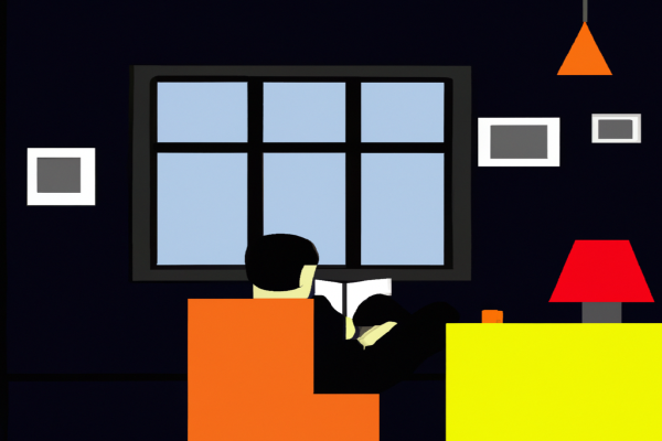 An illustration of a reader enjoying The 4-Hour Workweek by Timothy Ferriss in a cosy interior