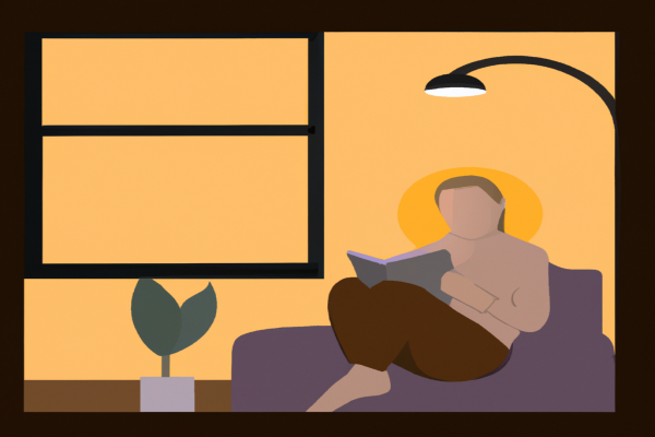 An illustration of a reader enjoying The Blindspots Between Us by Gleb Tsipursky in a cosy interior