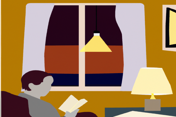 An illustration of a reader enjoying The Economic Way of Thinking by Paul T. Heyne in a cosy interior