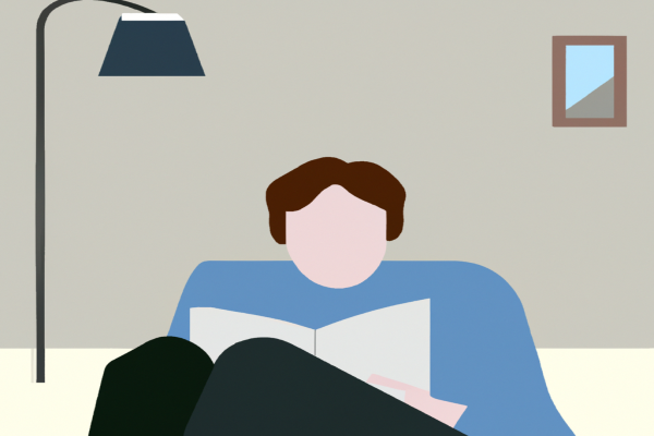 An illustration of a reader enjoying The Handmaid's Tale by Margaret Atwood in a cosy interior