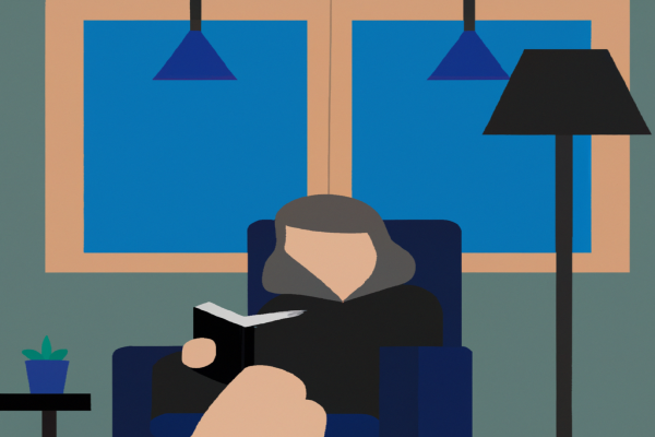 An illustration of a reader enjoying The Help by Kathryn Stockett in a cosy interior